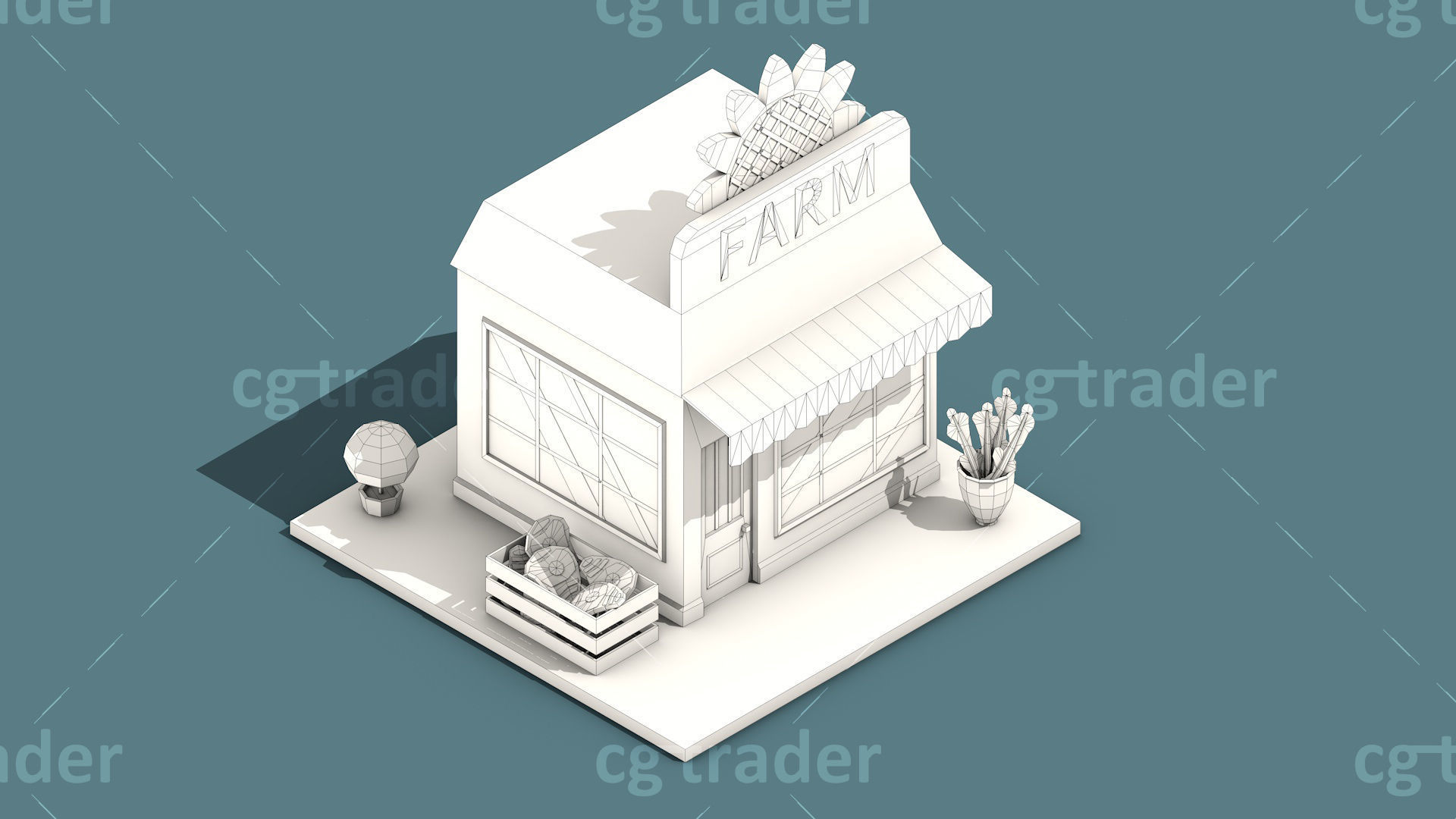 Low Poly Stores House ver 2 Isometric Low-poly 3D model_21