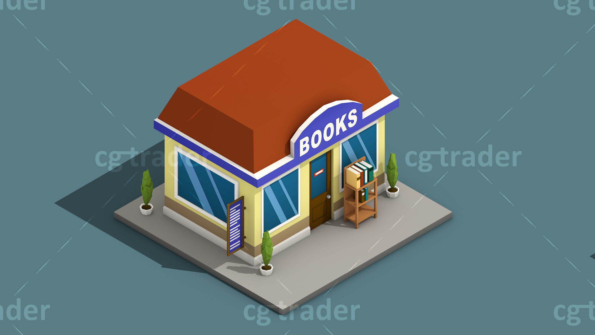 Low Poly Stores House ver 2 Isometric Low-poly 3D model_10