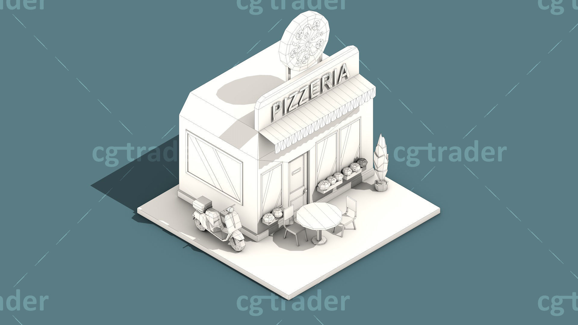 Low Poly Stores House ver 2 Isometric Low-poly 3D model_17