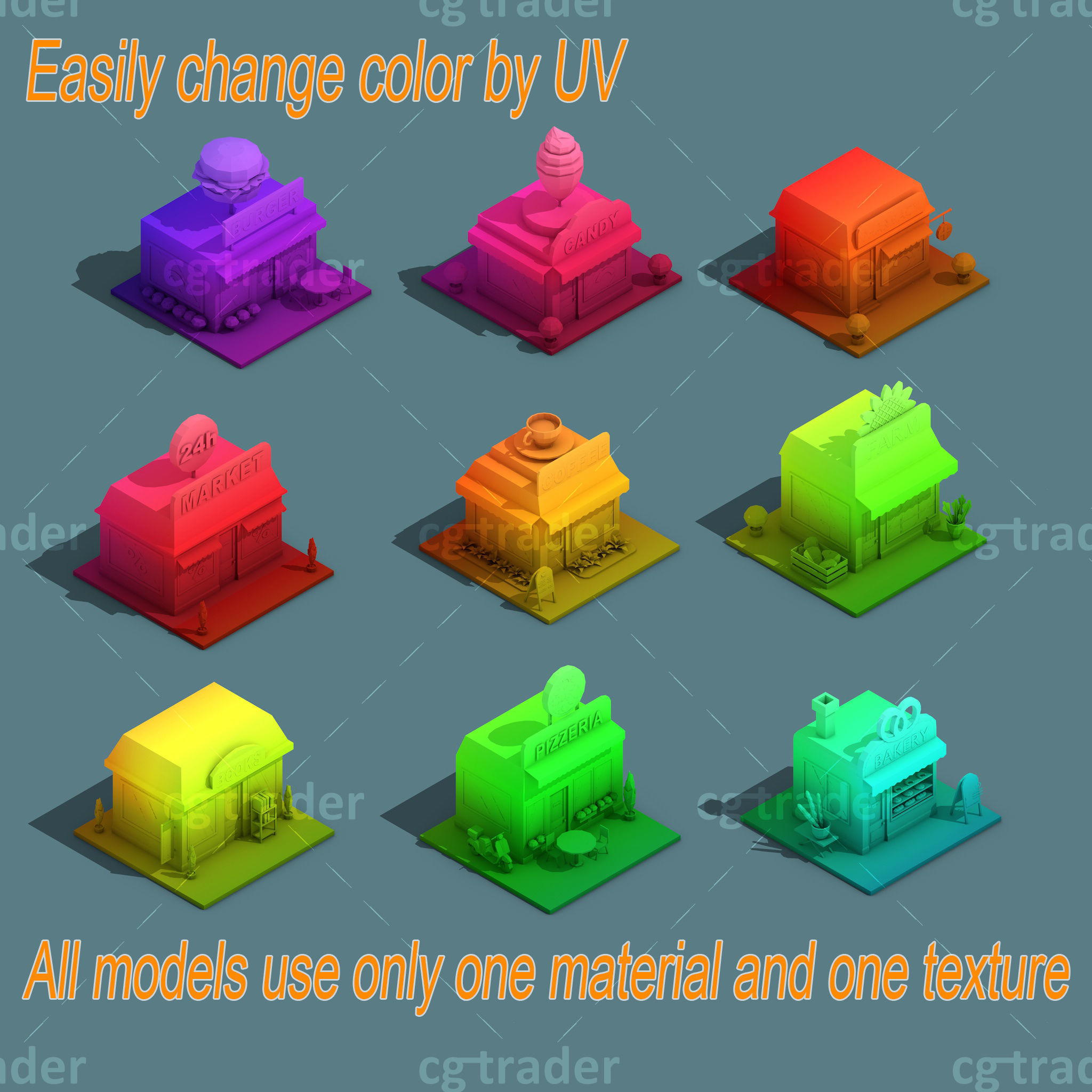 Low Poly Stores House ver 2 Isometric Low-poly 3D model_1