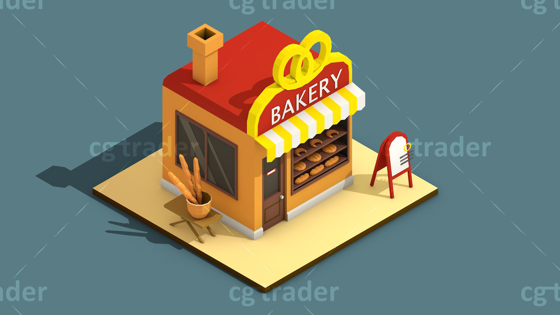 Low Poly Stores House ver 2 Isometric Low-poly 3D model_18