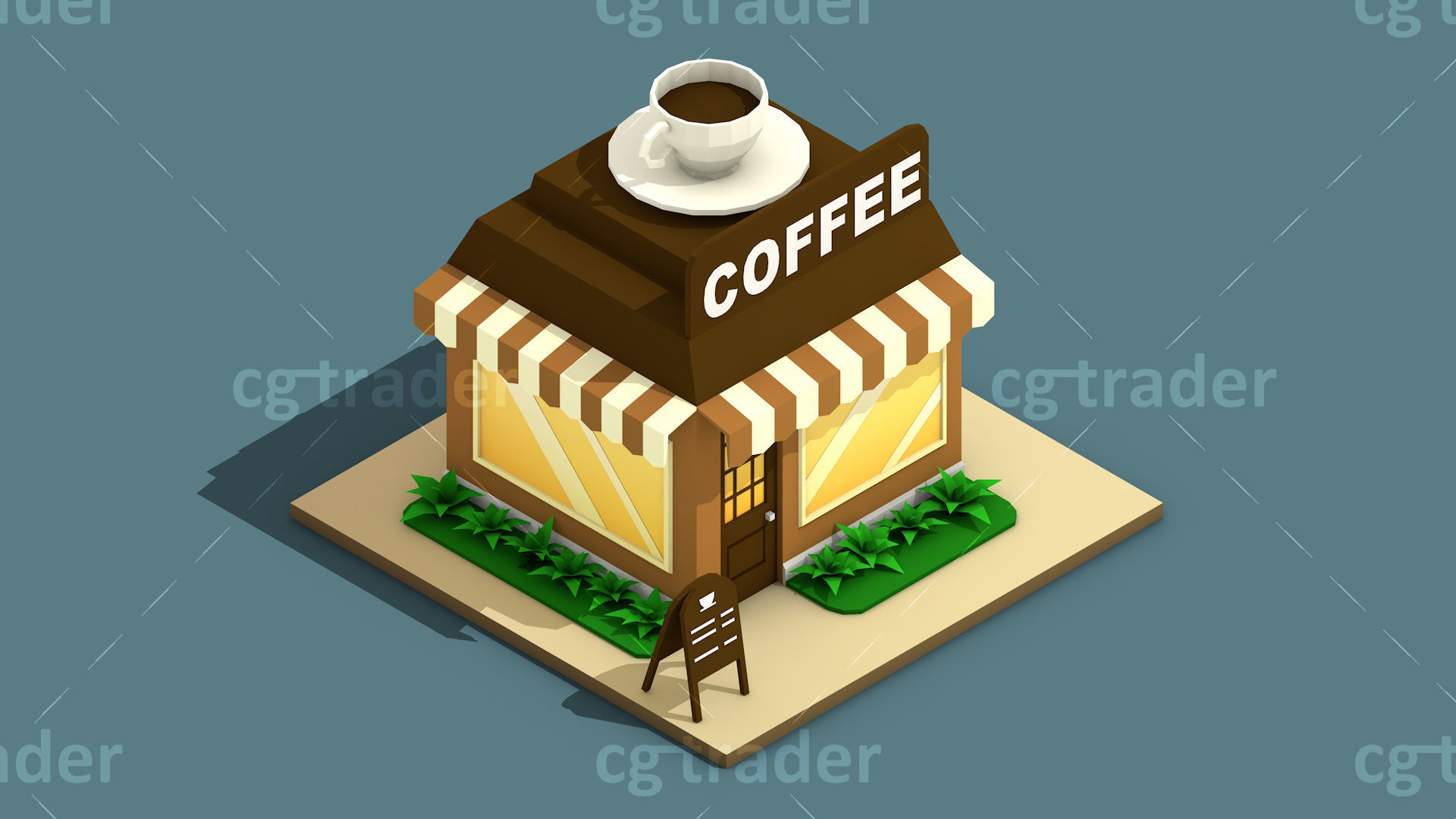 Low Poly Stores House ver 2 Isometric Low-poly 3D model_12