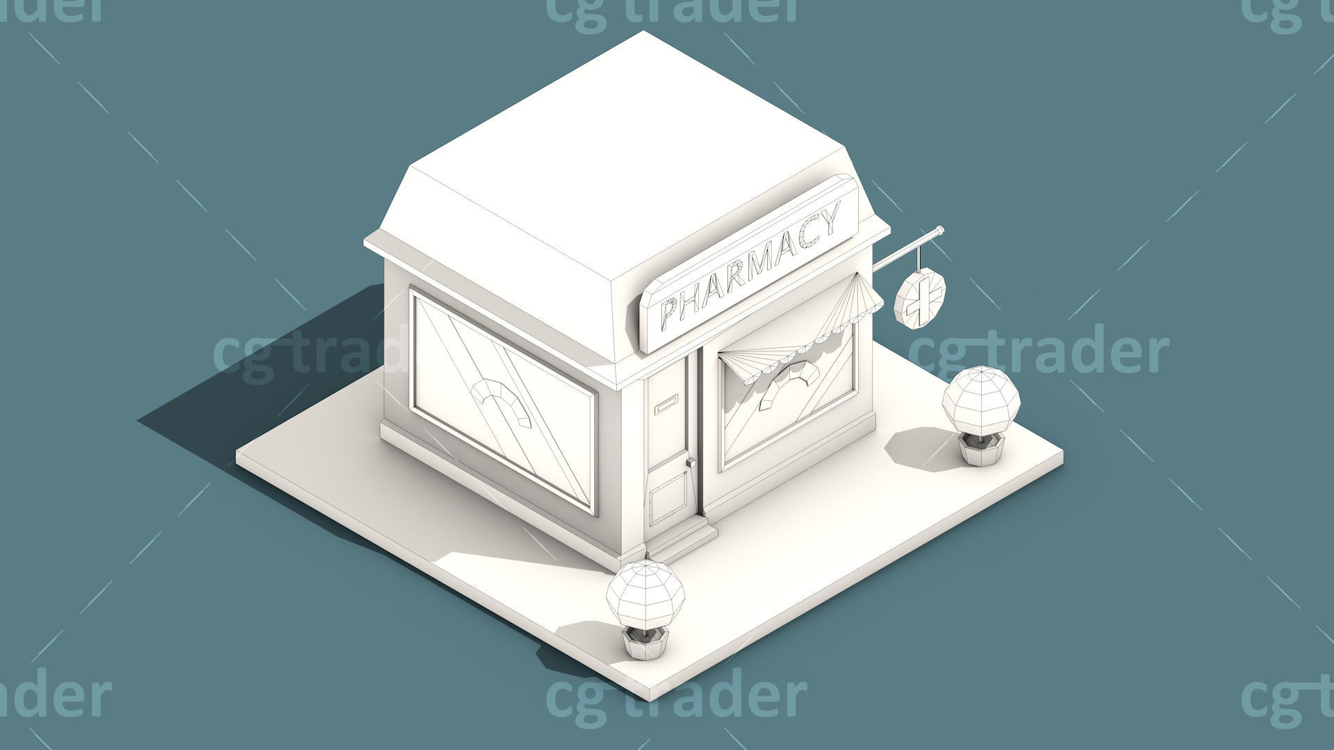 Low Poly Stores House ver 2 Isometric Low-poly 3D model_15
