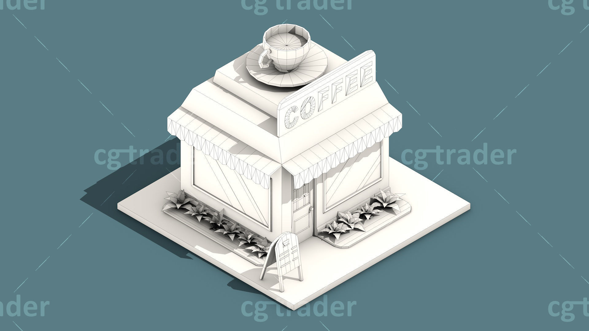 Low Poly Stores House ver 2 Isometric Low-poly 3D model_13