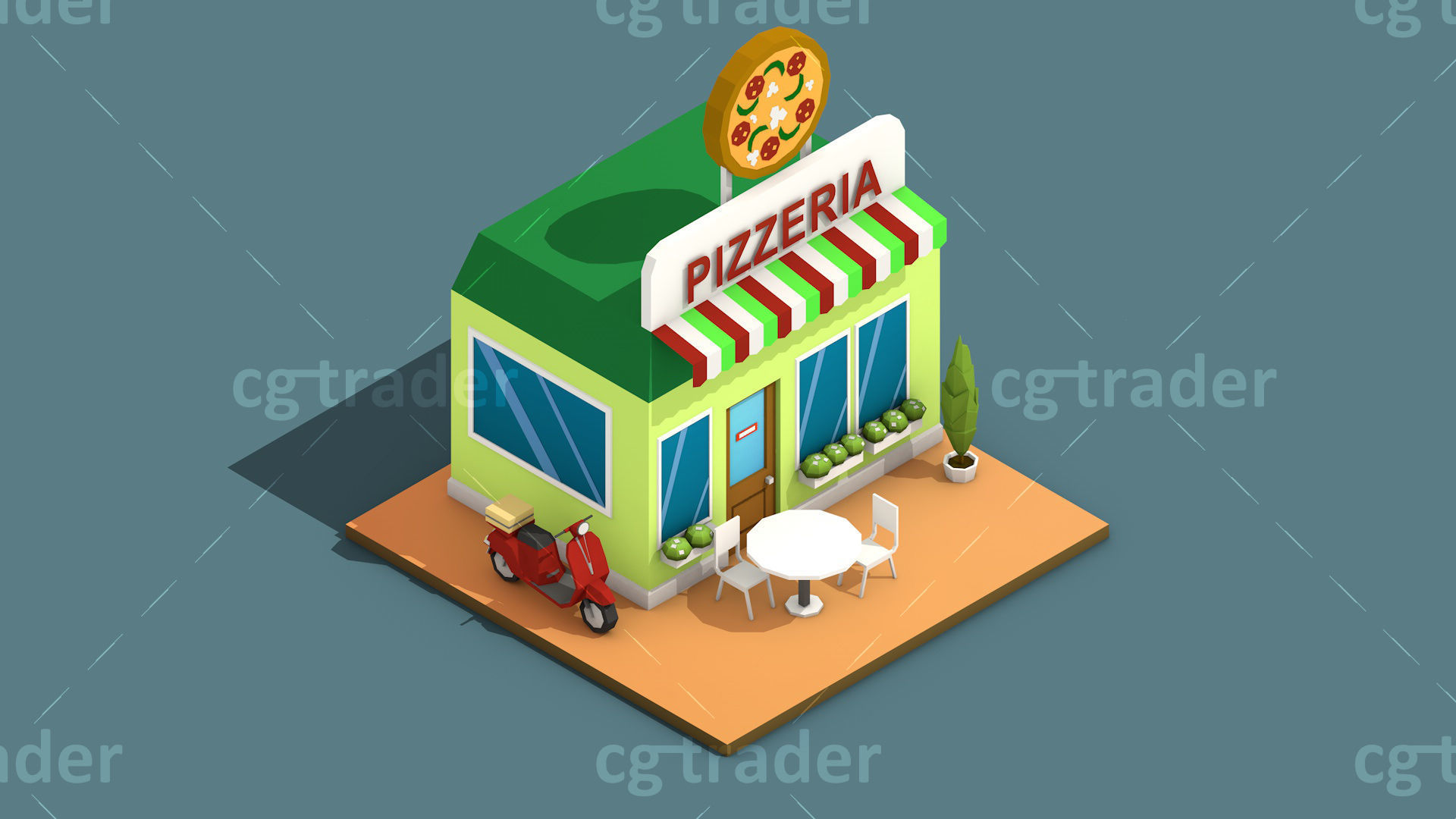 Low Poly Stores House ver 2 Isometric Low-poly 3D model_16