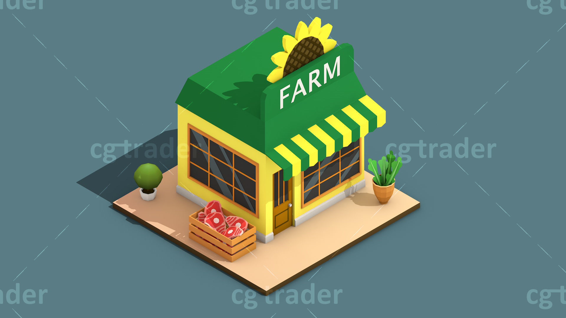 Low Poly Stores House ver 2 Isometric Low-poly 3D model_20