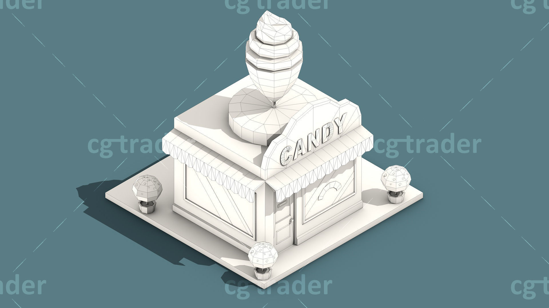 Low Poly Stores House ver 2 Isometric Low-poly 3D model_9