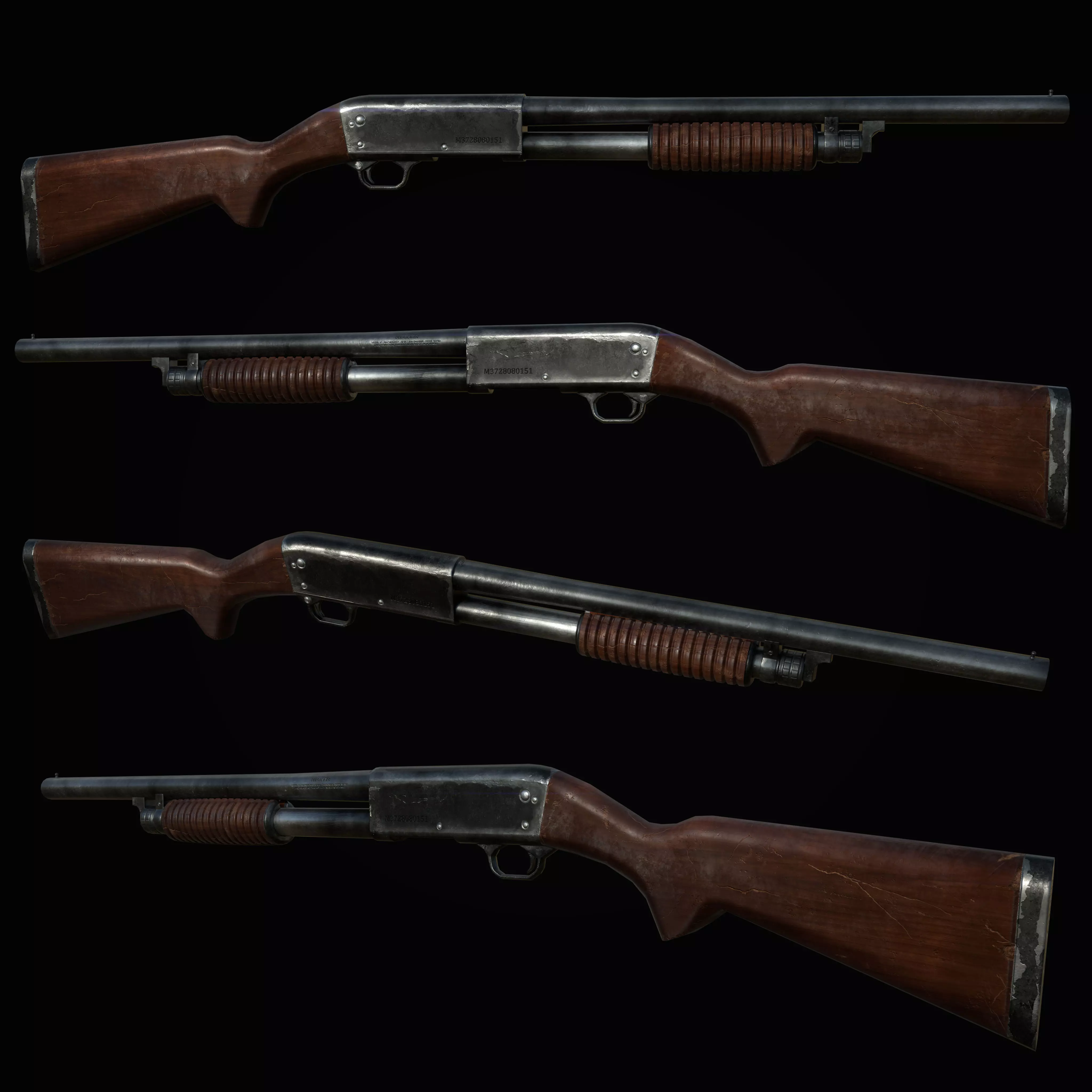 Ithaca 37 Shotgun M37 PBR MODEL UNITY UNREAL ENGINE Low-poly 3D model_0