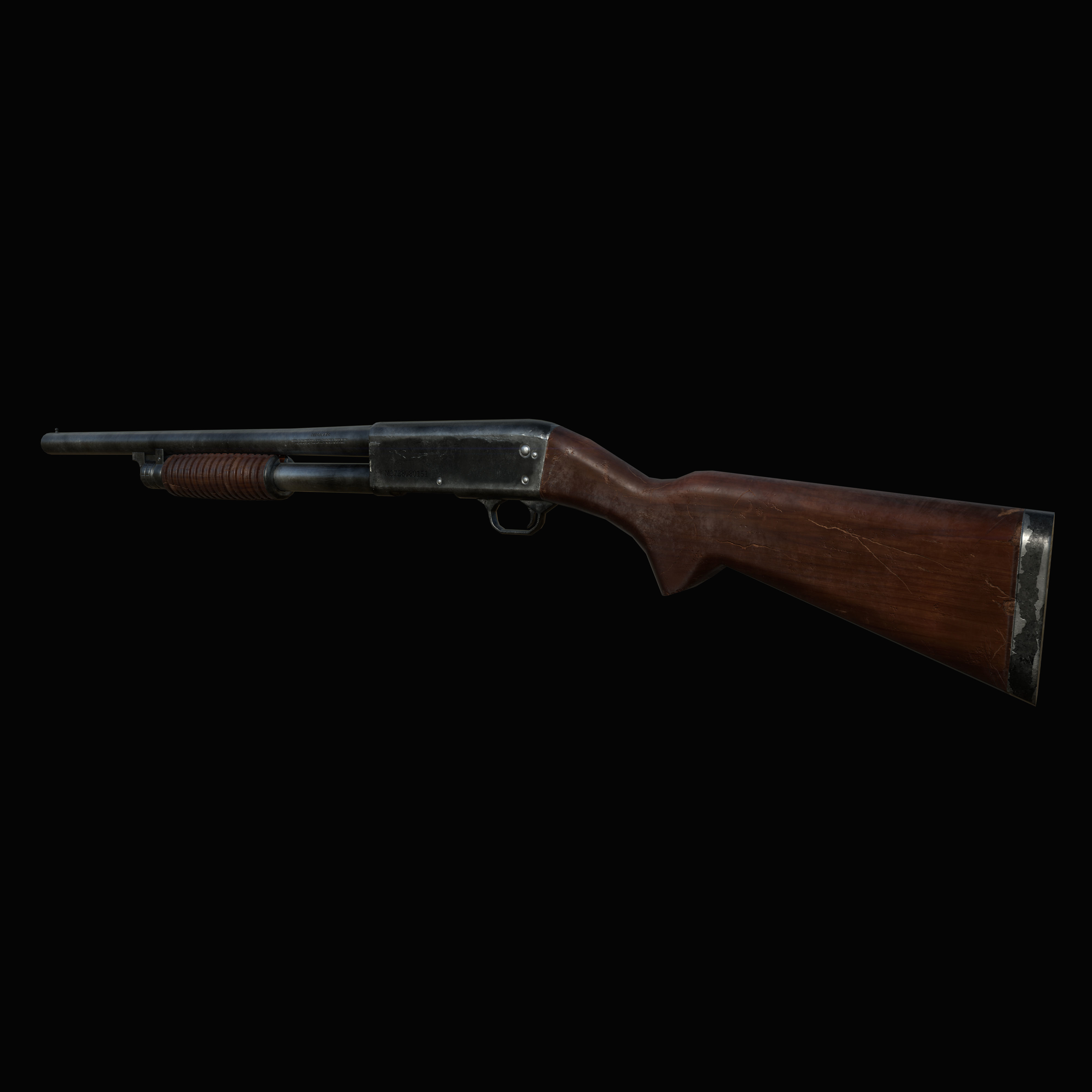 Ithaca 37 Shotgun M37 PBR MODEL UNITY UNREAL ENGINE Low-poly 3D model_2