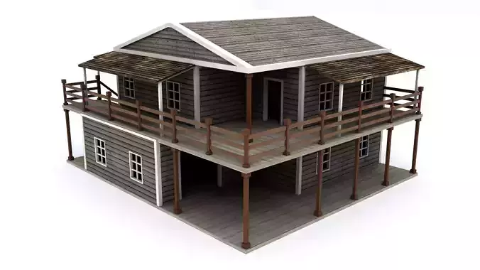 Hotel wooden house Low-poly 3D model