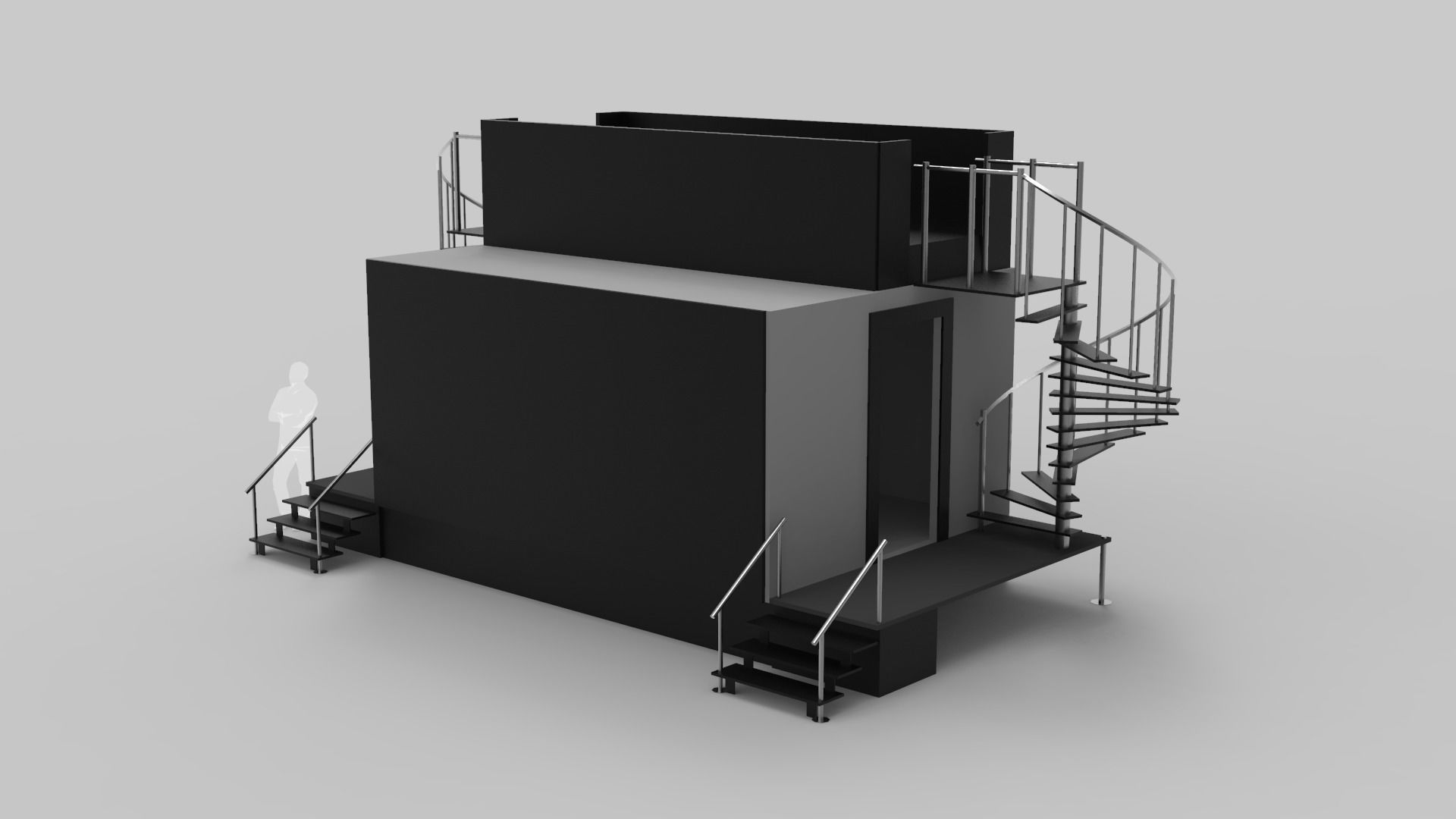 Two Level Stage with Coil Stairs 3D model_2