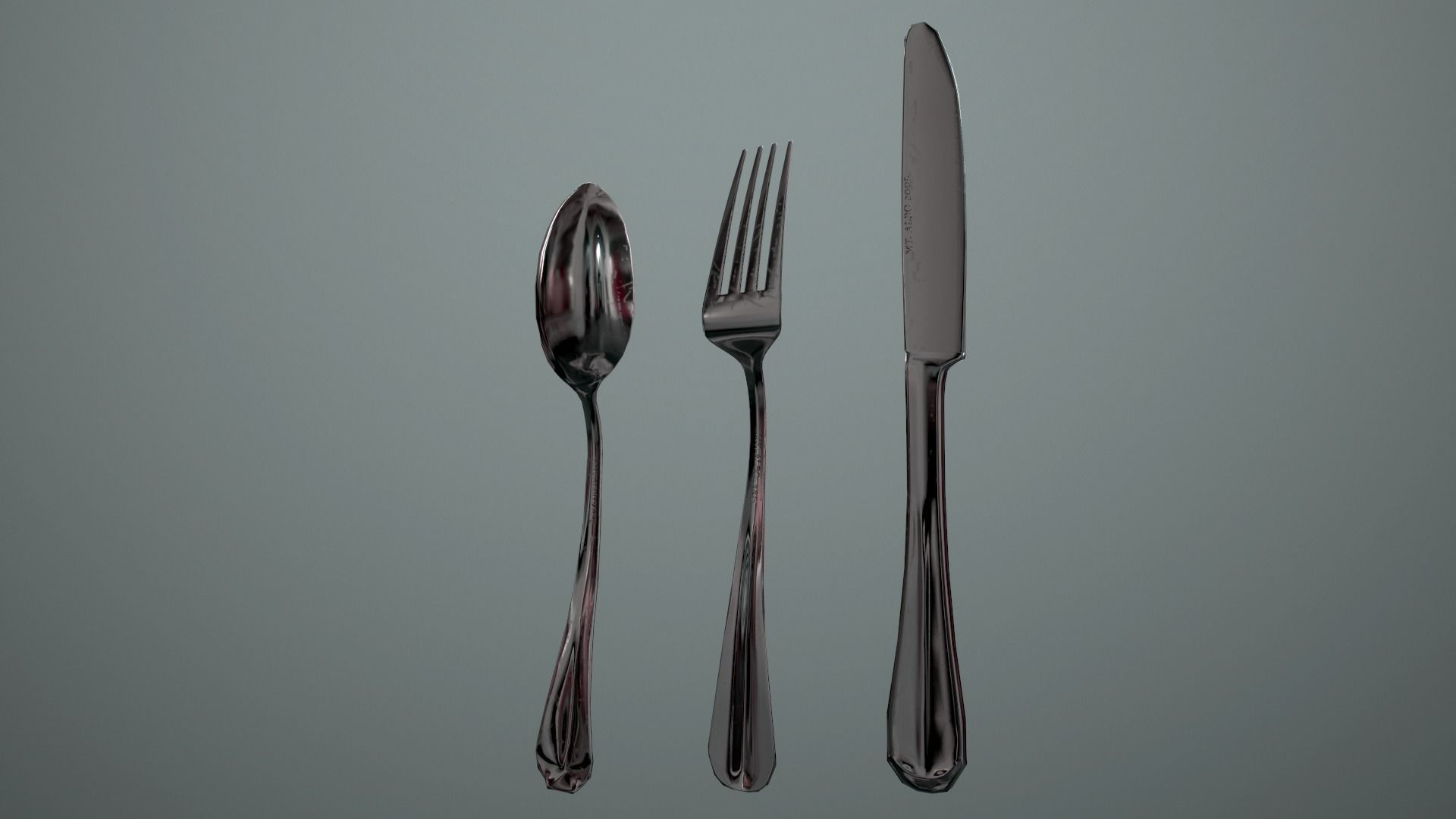 Silver flatware - Game ready low-poly 3D model and textures Low-poly 3D model_6