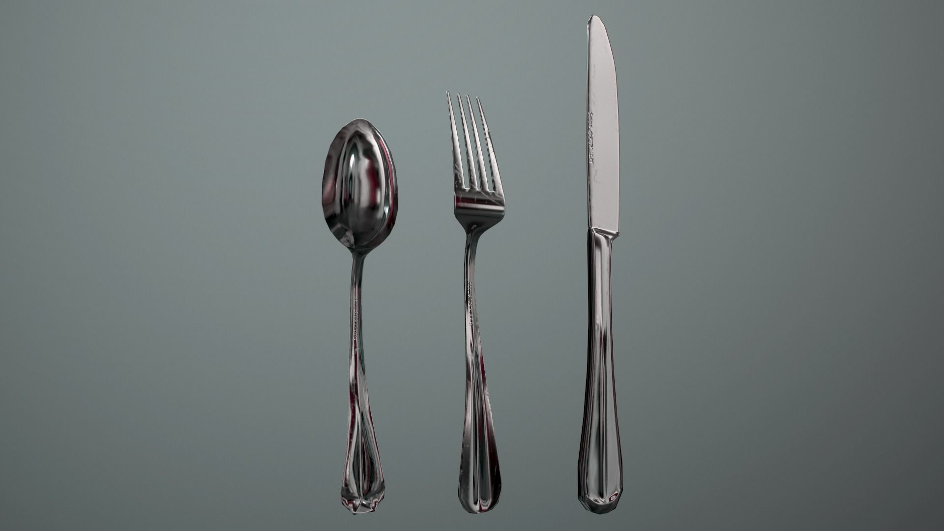 Silver flatware - Game ready low-poly 3D model and textures Low-poly 3D model_5