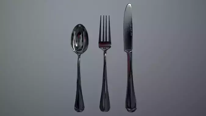 Silver flatware - Game ready low-poly 3D model and textures Low-poly 3D model