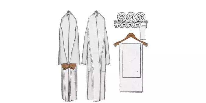 Bathrobe towel slippers 3D model