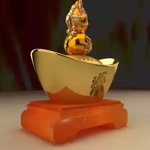 Chinese Gold Ingot with Gourd