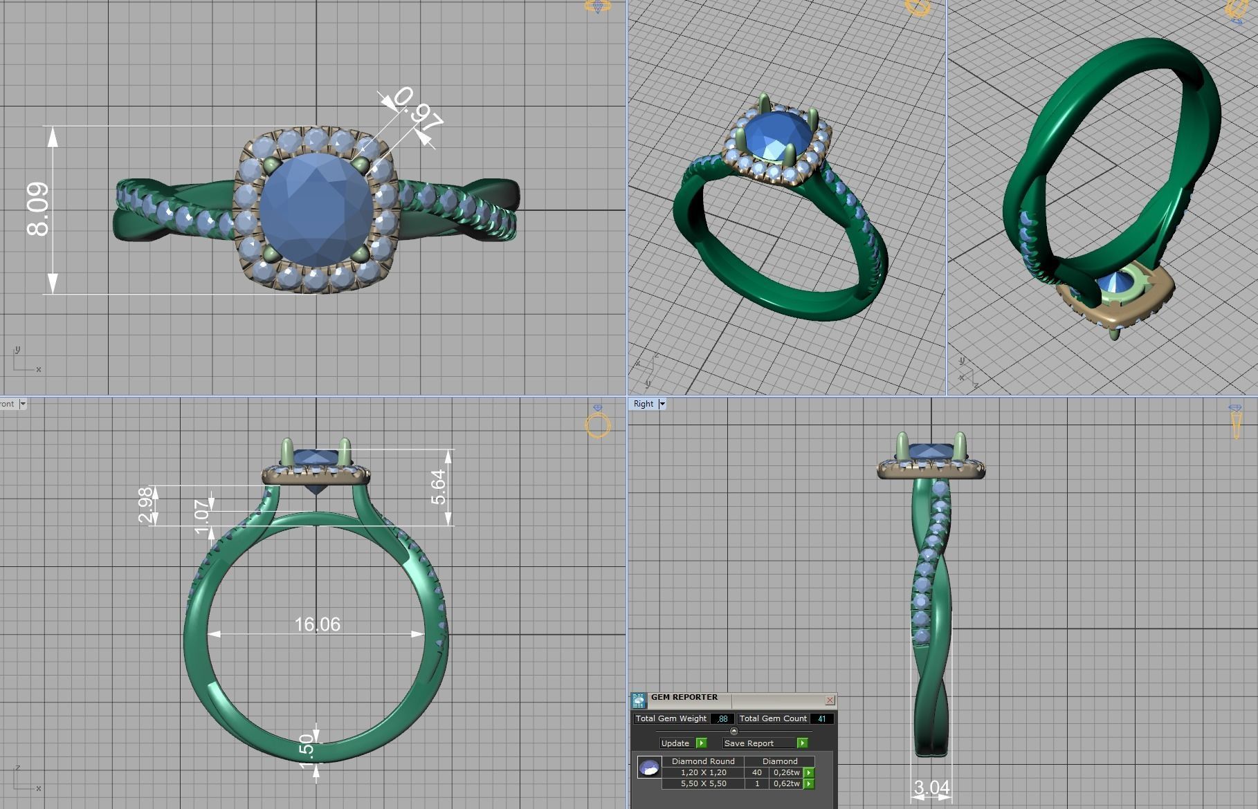Twisted Vine Halo Diamond Ring 3dmodel N10337 3D print model_4