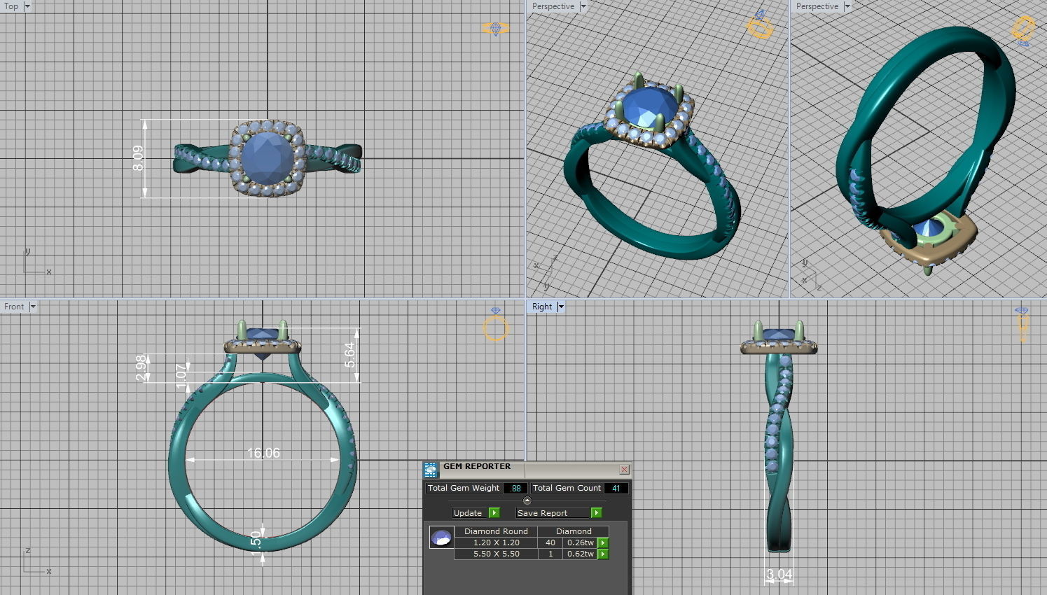 Twisted Vine Halo Diamond Ring 3dmodel N10337 3D print model_17