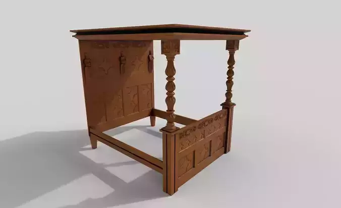 3d Bed wooden with ornate headboard