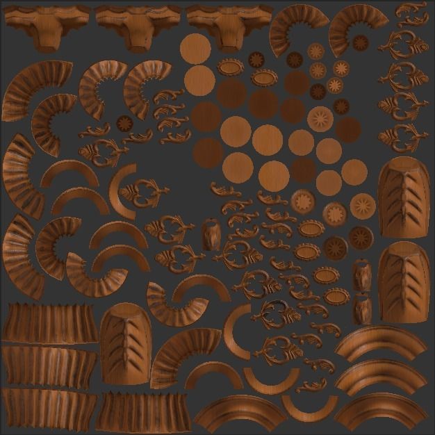 3d Bed wooden with ornate headboard Low-poly 3D model_5