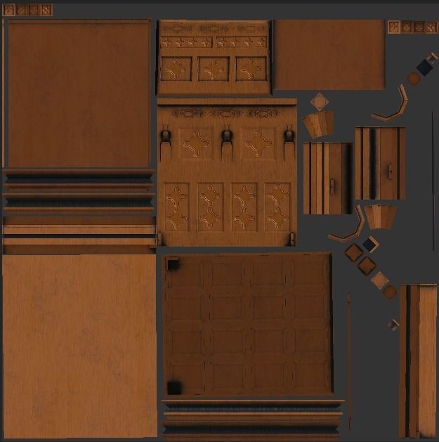 3d Bed wooden with ornate headboard Low-poly 3D model_6