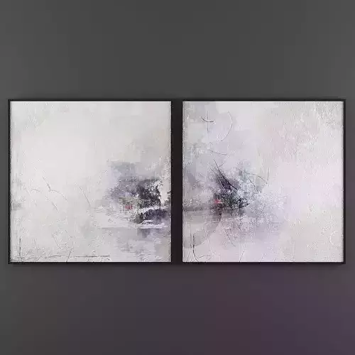 Art19 two abstract paintings hanging on wall