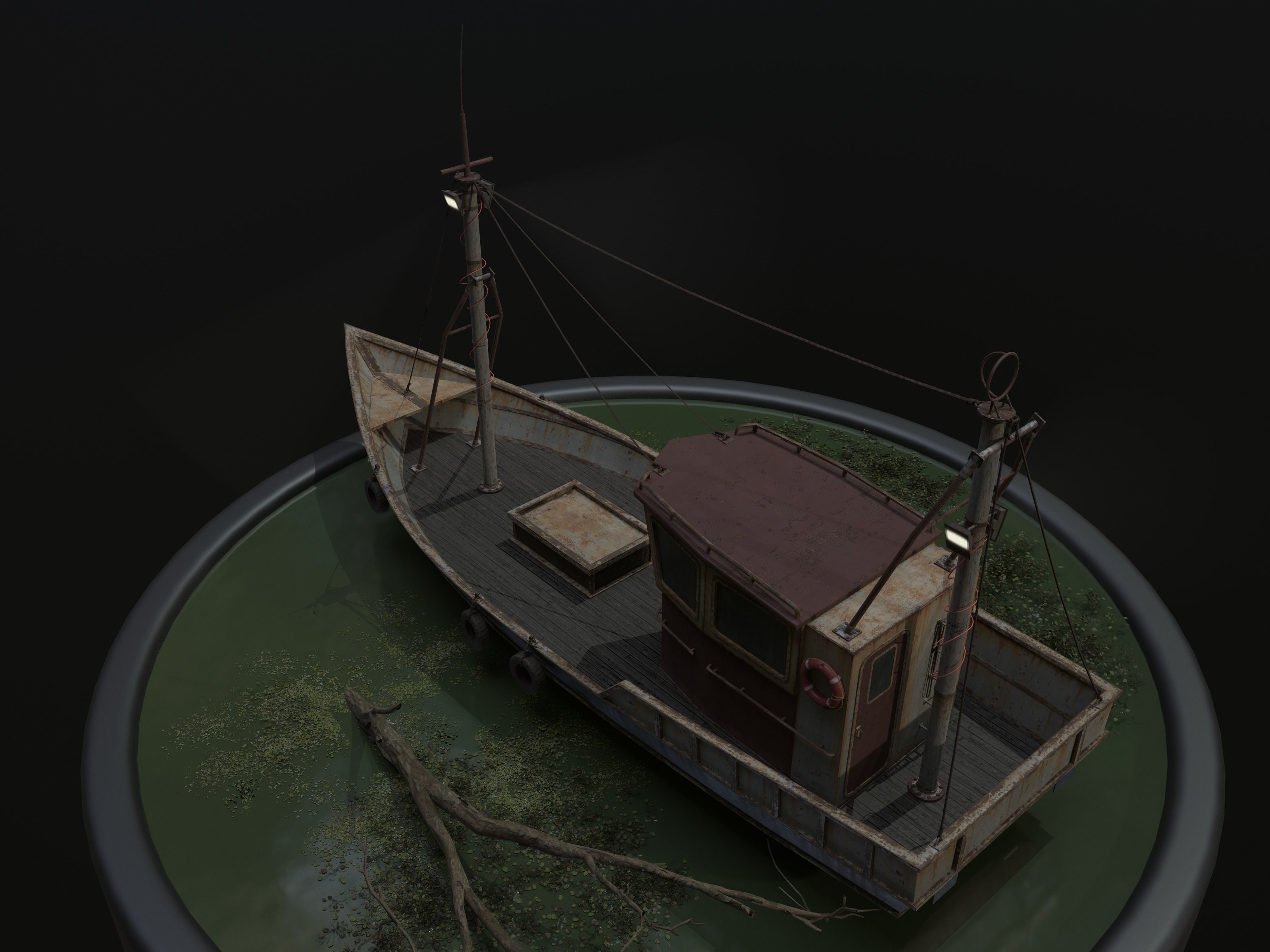 Old Rusty Fishing Boat - PBR and Game-Ready Low-poly 3D model_6