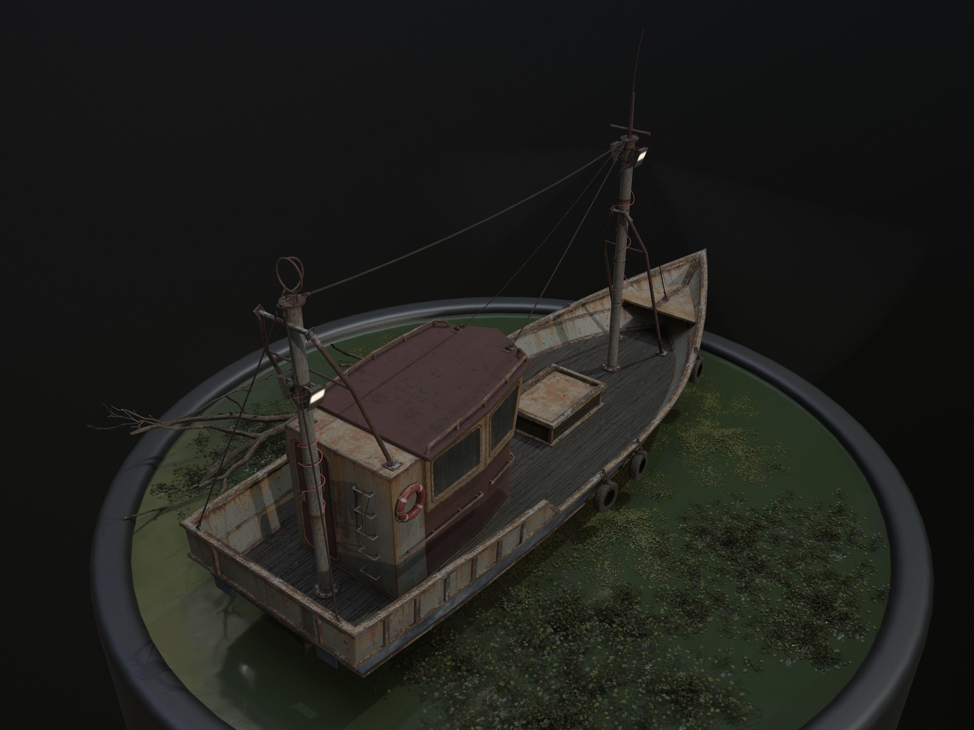Old Rusty Fishing Boat - PBR and Game-Ready Low-poly 3D model_5
