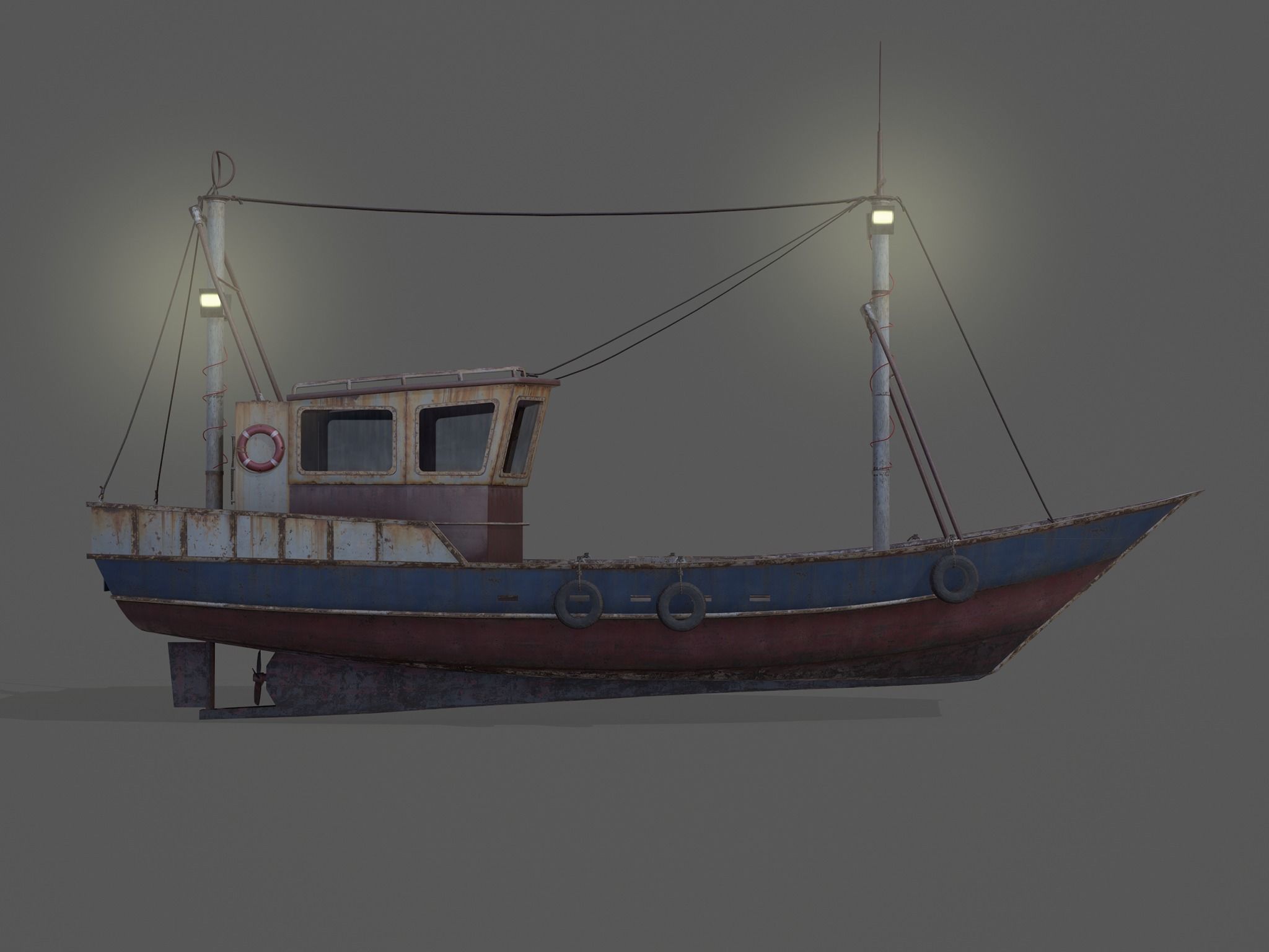 Old Rusty Fishing Boat - PBR and Game-Ready Low-poly 3D model_20