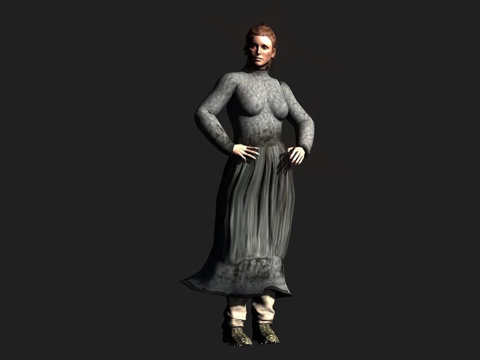 Village woman Low-poly 3D model_3