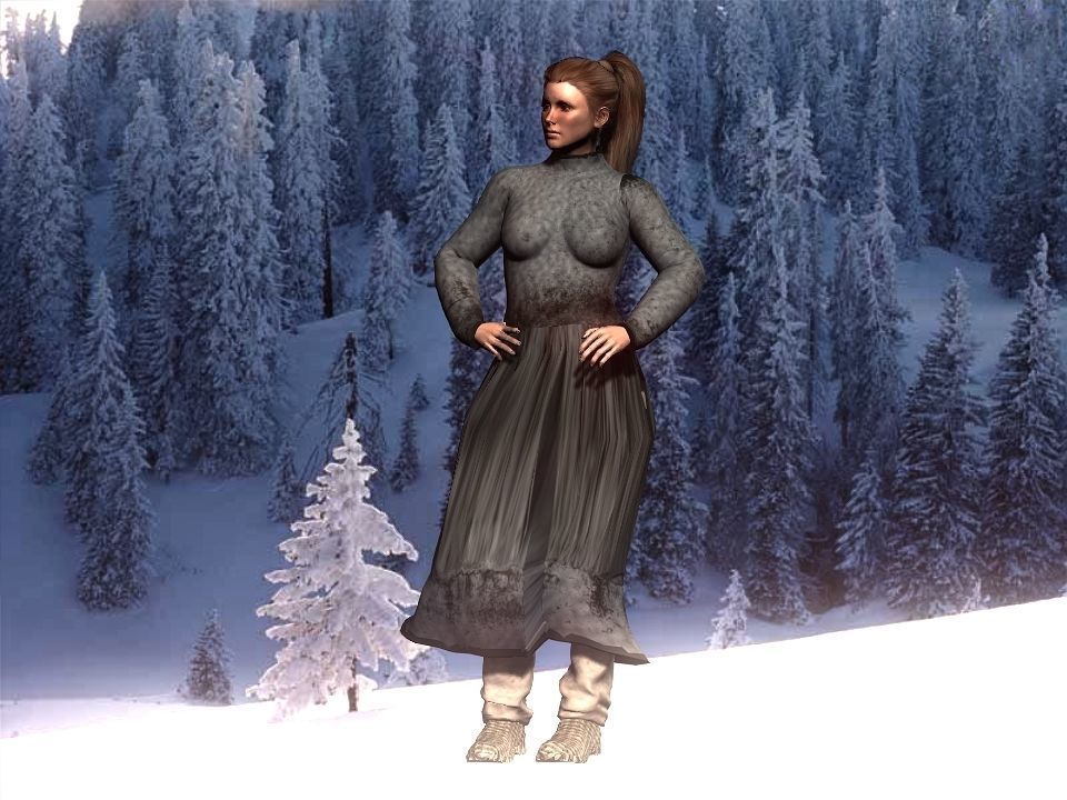 Village woman Low-poly 3D model_2