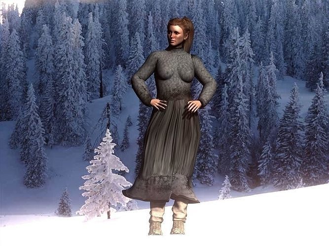 Village woman Low-poly 3D model
