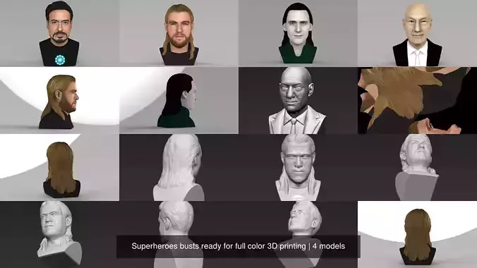 Superheroes busts ready for full color 3D printing 3D Model Collection