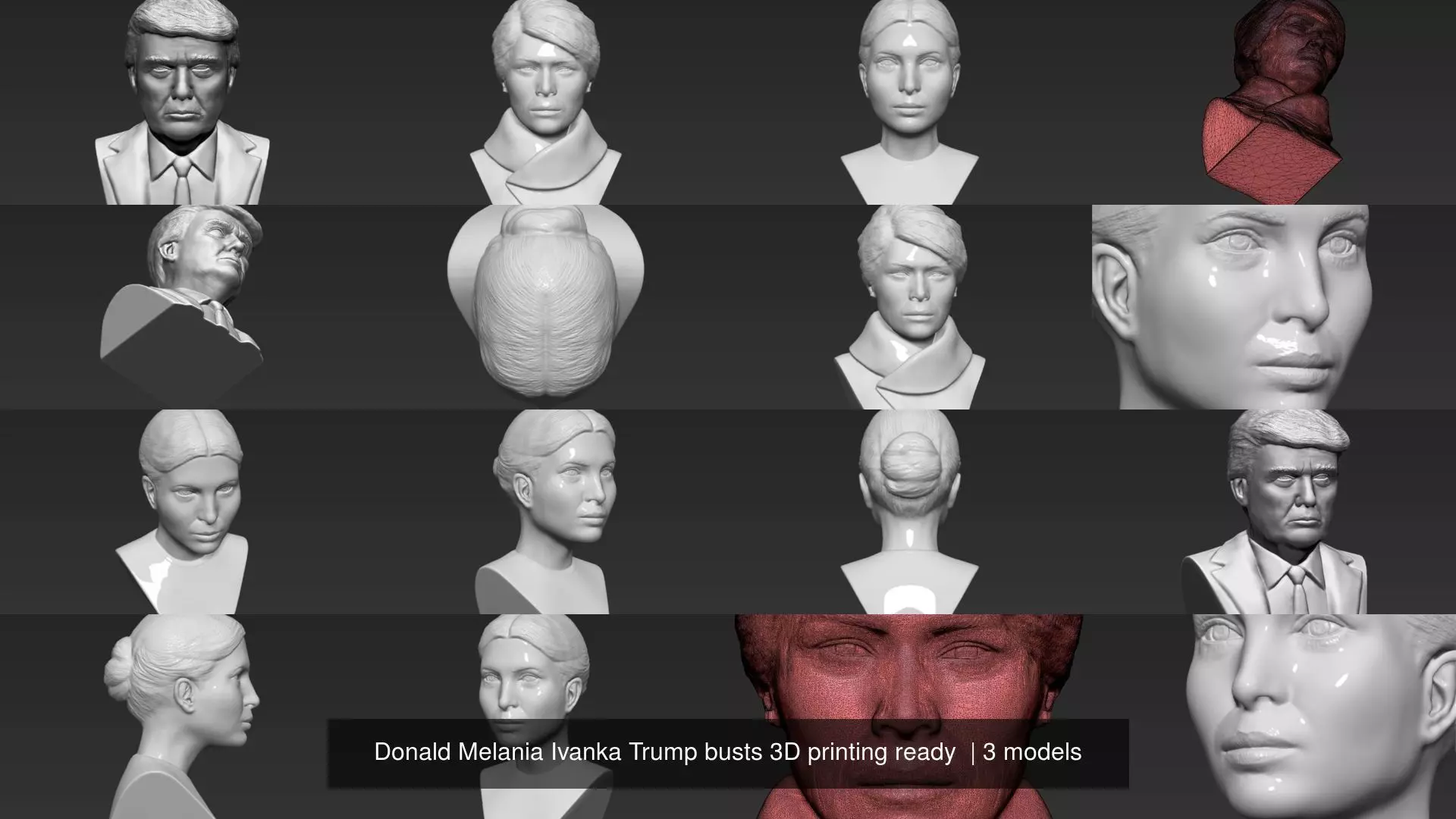 Donald Melania Ivanka Trump busts 3D printing ready  3D Model Collection_1