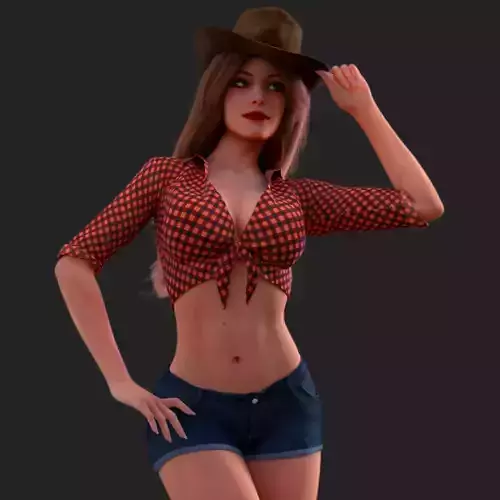 Cowgirl silhouette of woman in cowboy hat 3D model