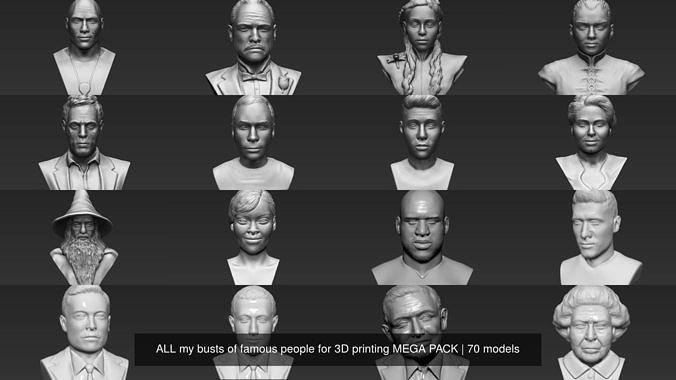 MEGA PACK 71 busts of famous people for 3D printing  3D Model Collection