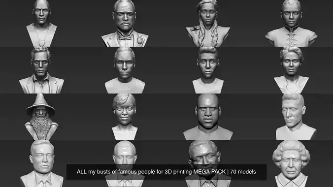 MEGA PACK 71 busts of famous people for 3D printing  3D Model Collection