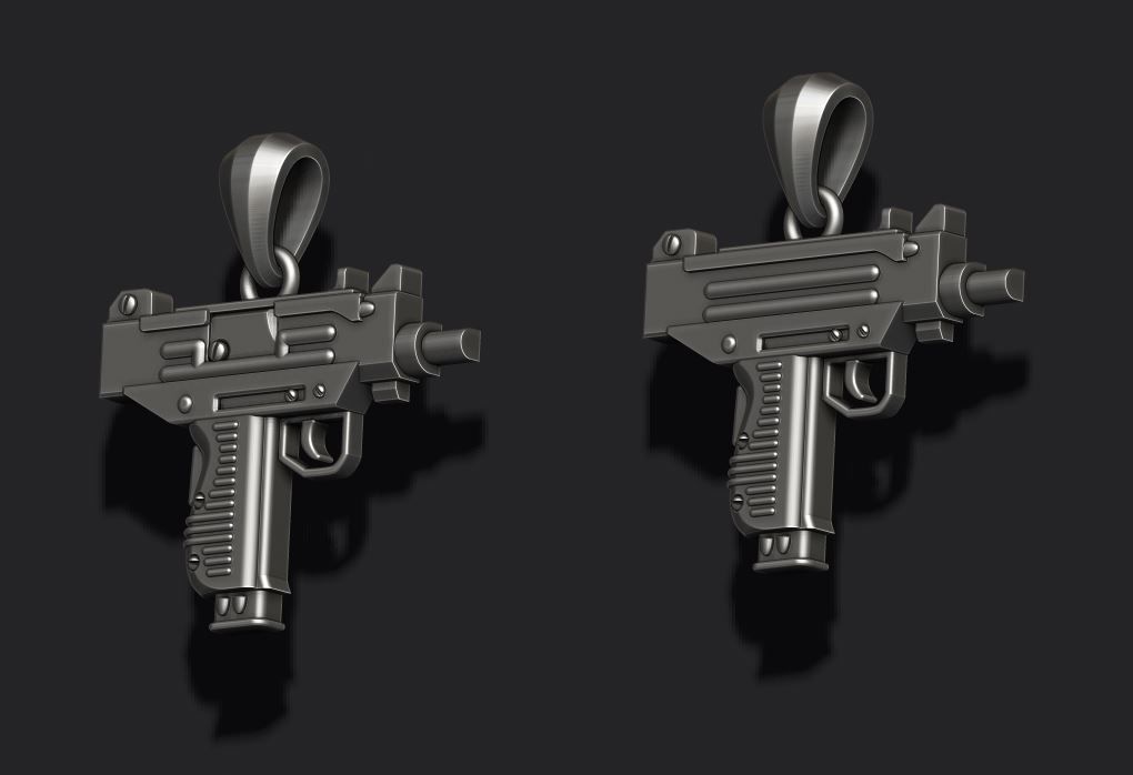 automat gun uzi pendant 3D print model_4