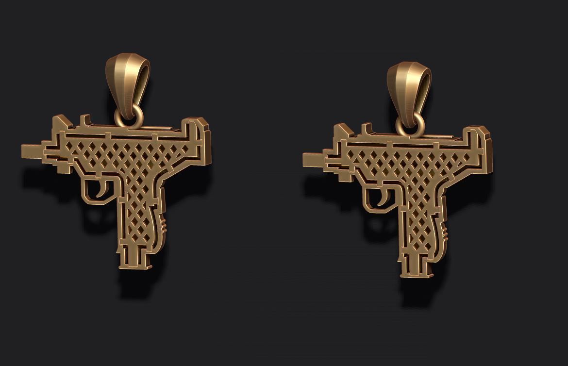automat gun uzi pendant 3D print model_7