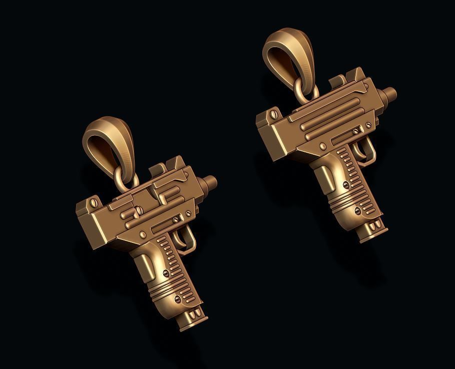automat gun uzi pendant 3D print model_5