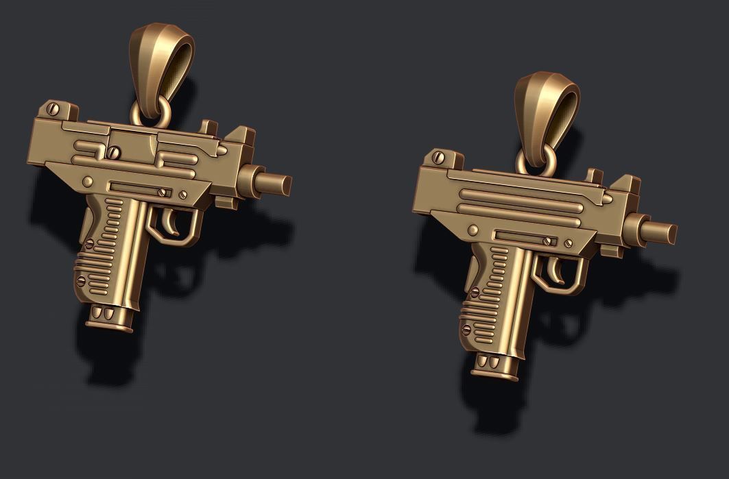 automat gun uzi pendant 3D print model_2