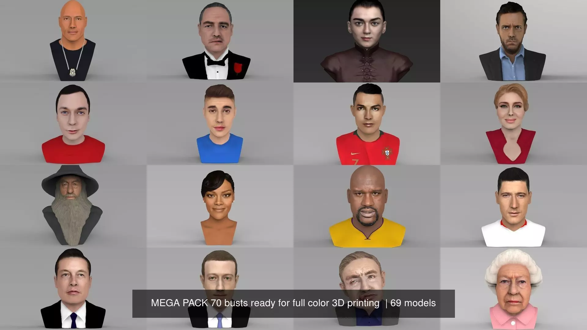 MEGA PACK 70 busts ready for full color 3D printing  3D Model Collection_1
