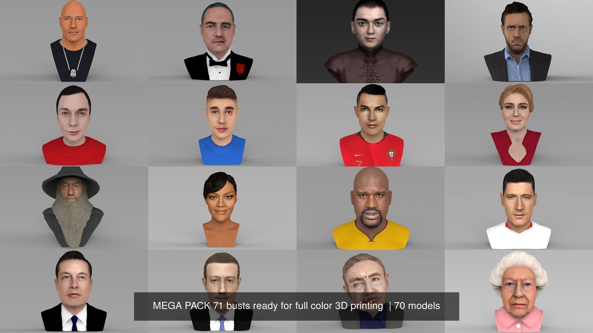MEGA PACK 70 busts ready for full color 3D printing  3D Model Collection_41