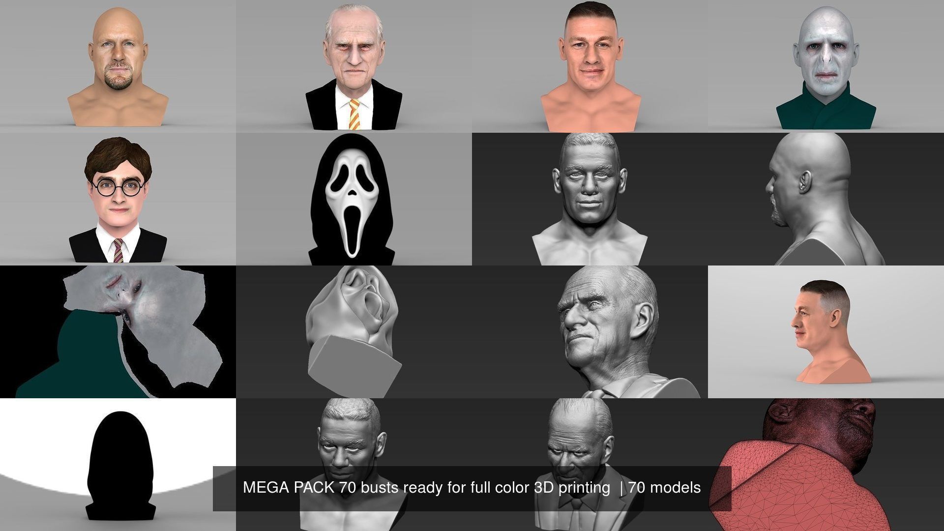 MEGA PACK 70 busts ready for full color 3D printing  3D Model Collection_53