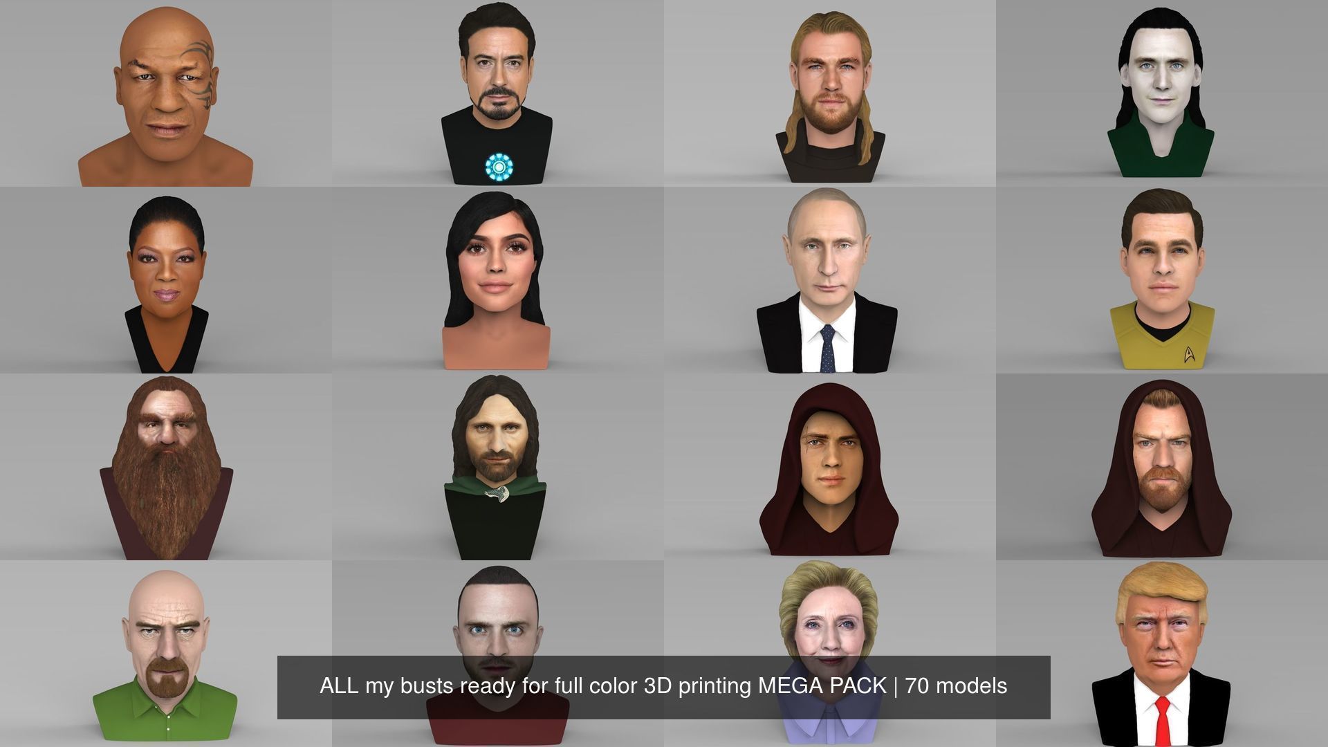 MEGA PACK 70 busts ready for full color 3D printing  3D Model Collection_107