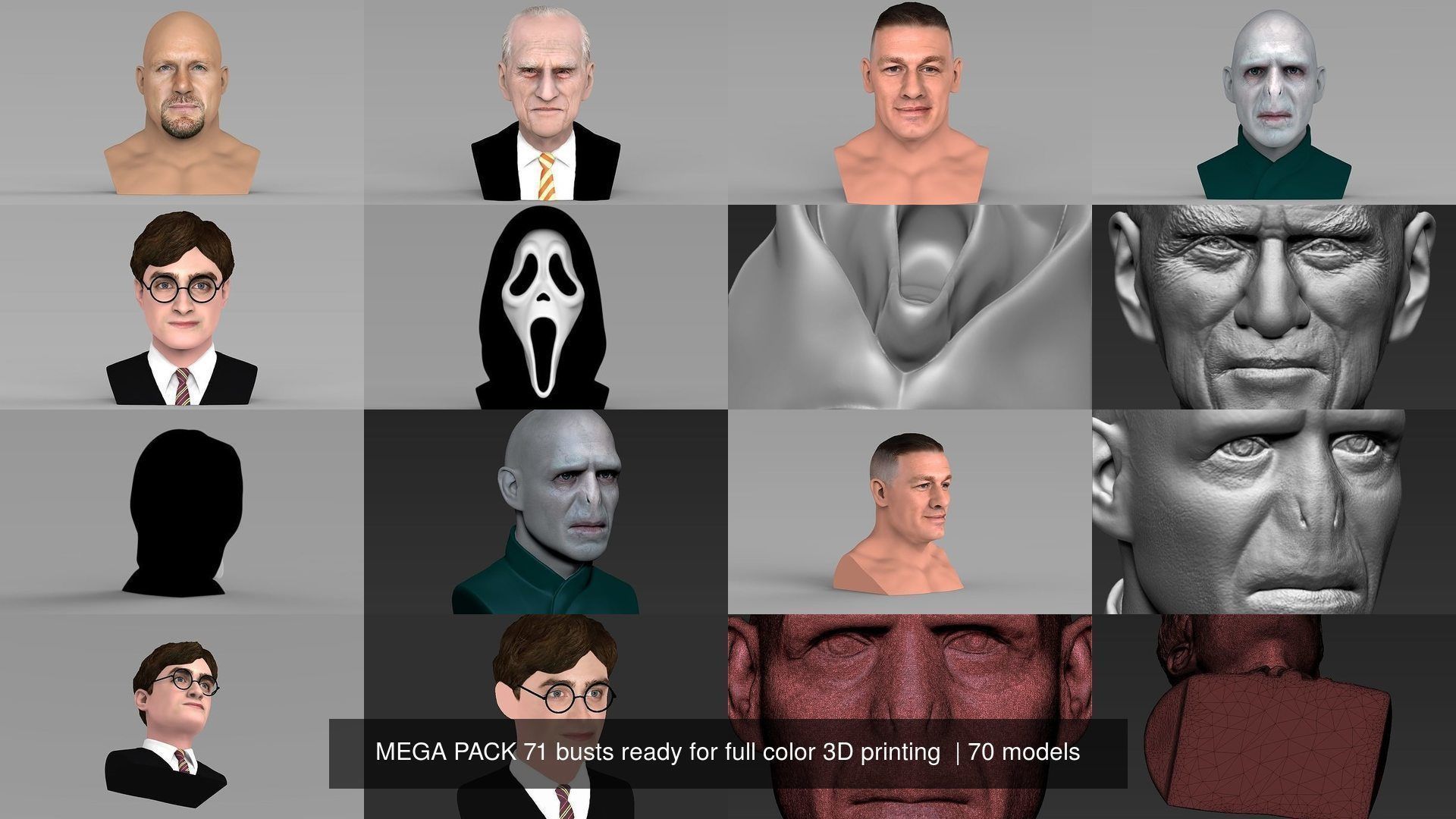 MEGA PACK 70 busts ready for full color 3D printing  3D Model Collection_73