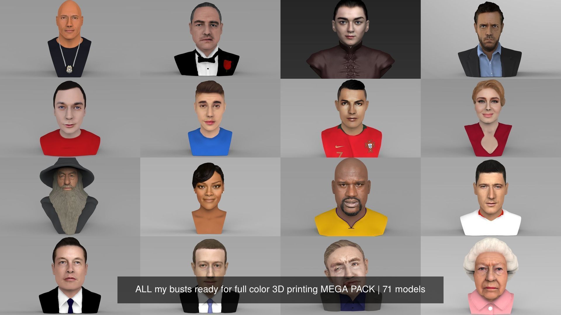 MEGA PACK 70 busts ready for full color 3D printing  3D Model Collection_57