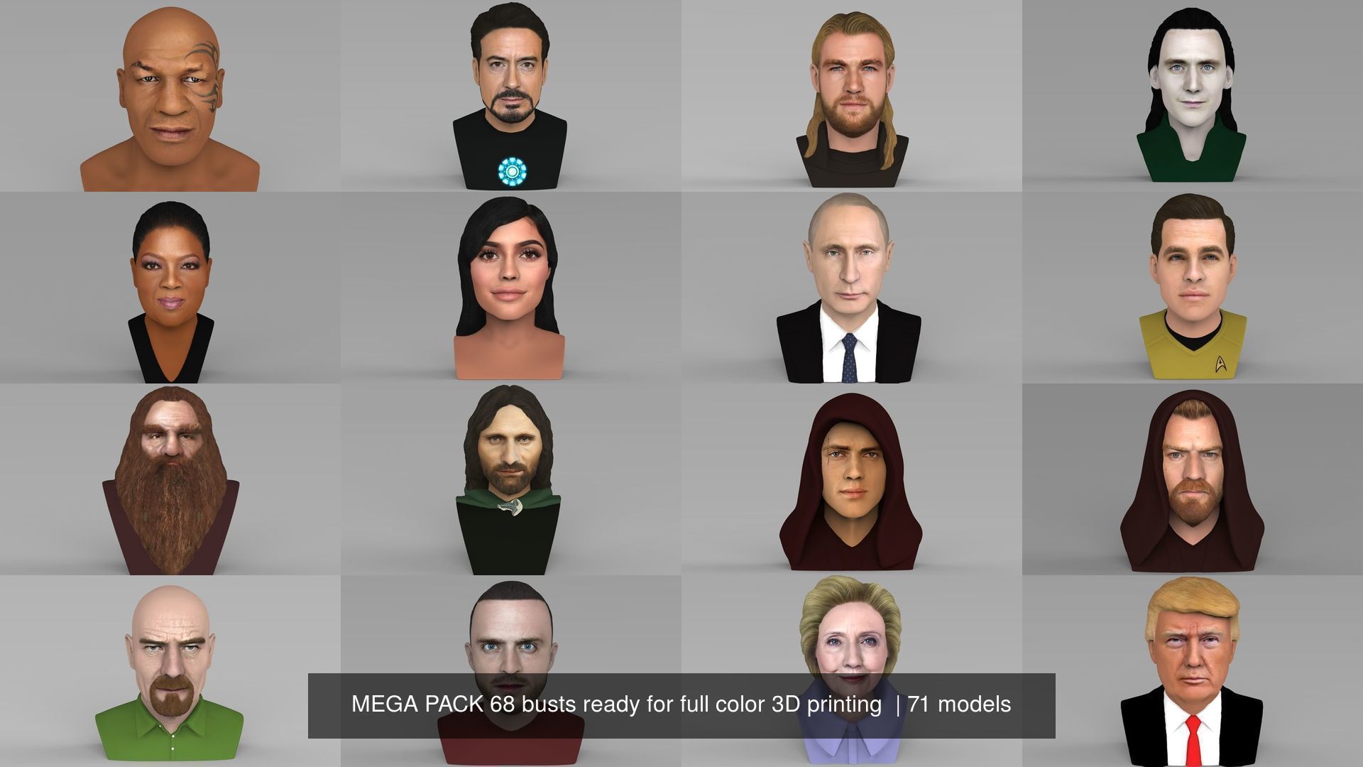 MEGA PACK 70 busts ready for full color 3D printing  3D Model Collection_63