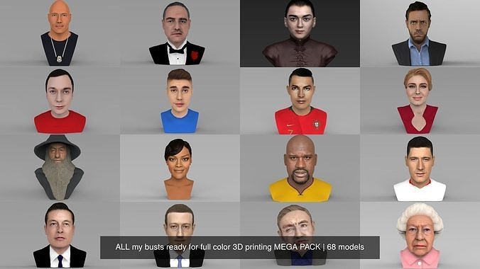 MEGA PACK 70 busts ready for full color 3D printing  3D Model Collection