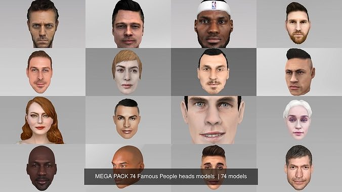 MEGA PACK 74 Famous People heads models  3D Model Collection